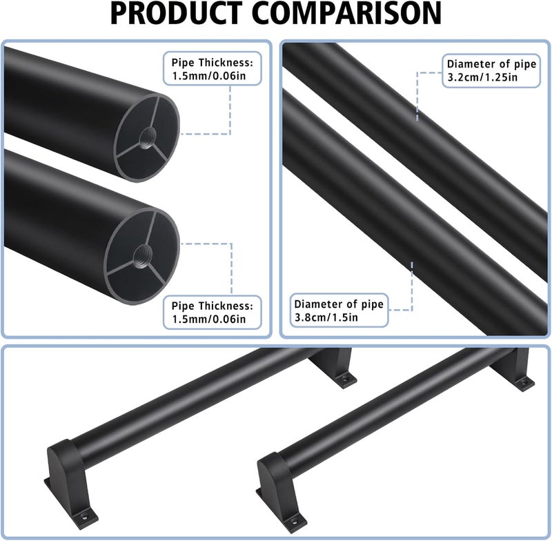 SDNBHT Industrial Stair Railing Metal Hand Rails for Indoor Stairs Wall Mount Staircase Handrails 1.5" Pipe Stair Handrail for Steps Black Aluminum Stairway Railing for Outdoor & Indoor Stairs 10ft - Image 3